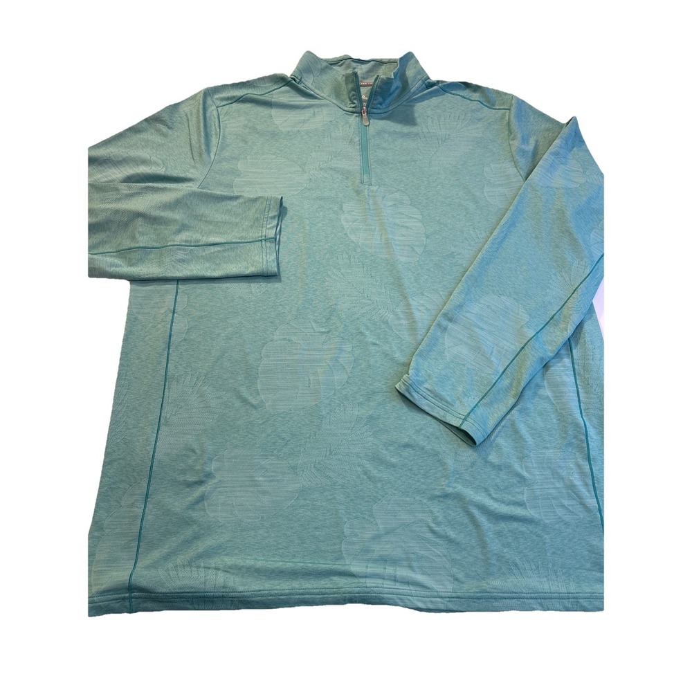Tommy Bahama Sea Glass Green Island Zone Palm Coast Quarter Zip LightwtMen's XLT - Picture 2 of 9
